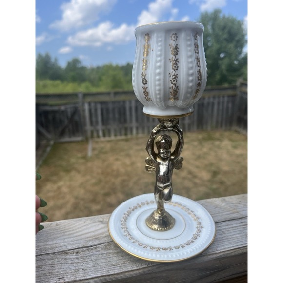 Porcelaine Candleholder De France / Hand painted With angel - Picture 6 of 16